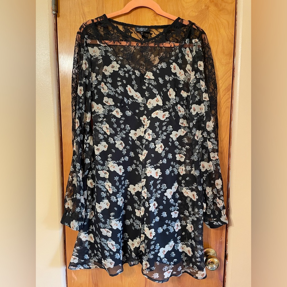 Topshop Black Lace Floral Dress
